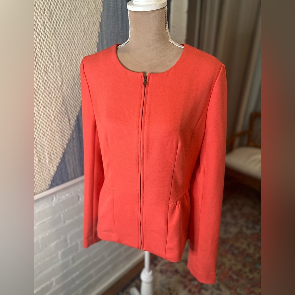 NWT Loft Coral Zip Up Heavy Knit Blazer with Peplum Detail - Picture 4 of 11